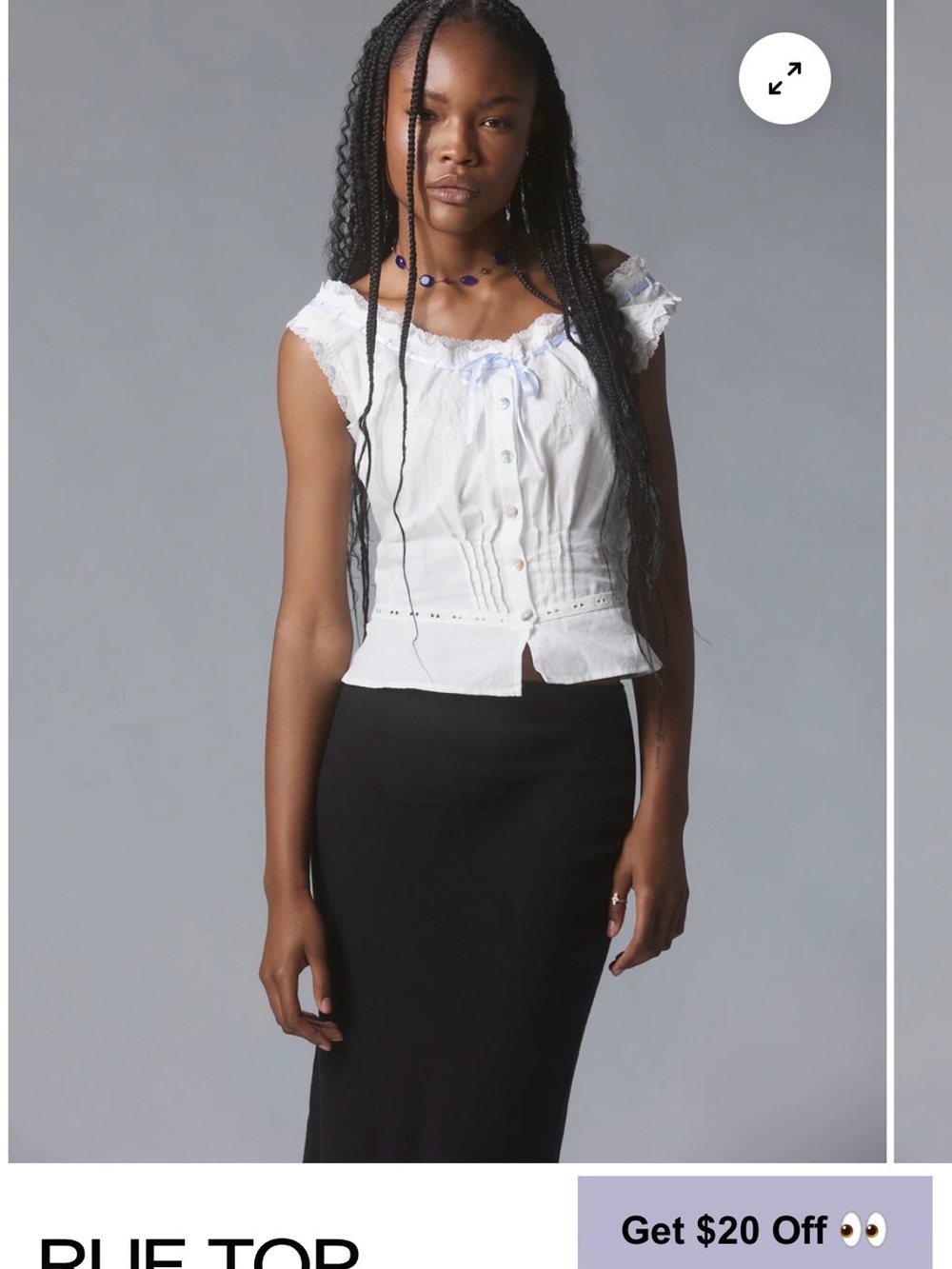 UNIF Rue Top White Ruffle Button-Front Lace Trim Top